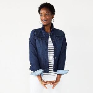 Croft & Barrow Denim Jacket Womens XL Blue Dark Wash Stretch Jean NEW